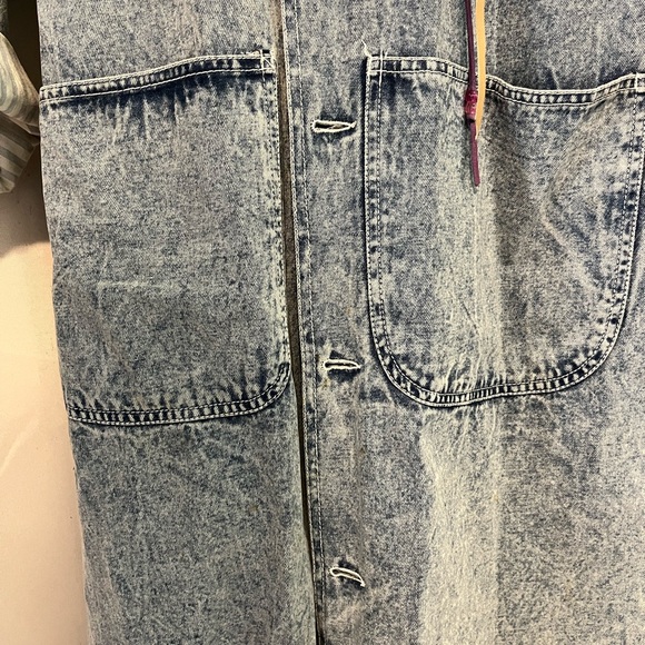 Vintage 80s Acid Wash Denim Painted Art Duster Artist Signed M Brumley - Picture 4 of 8